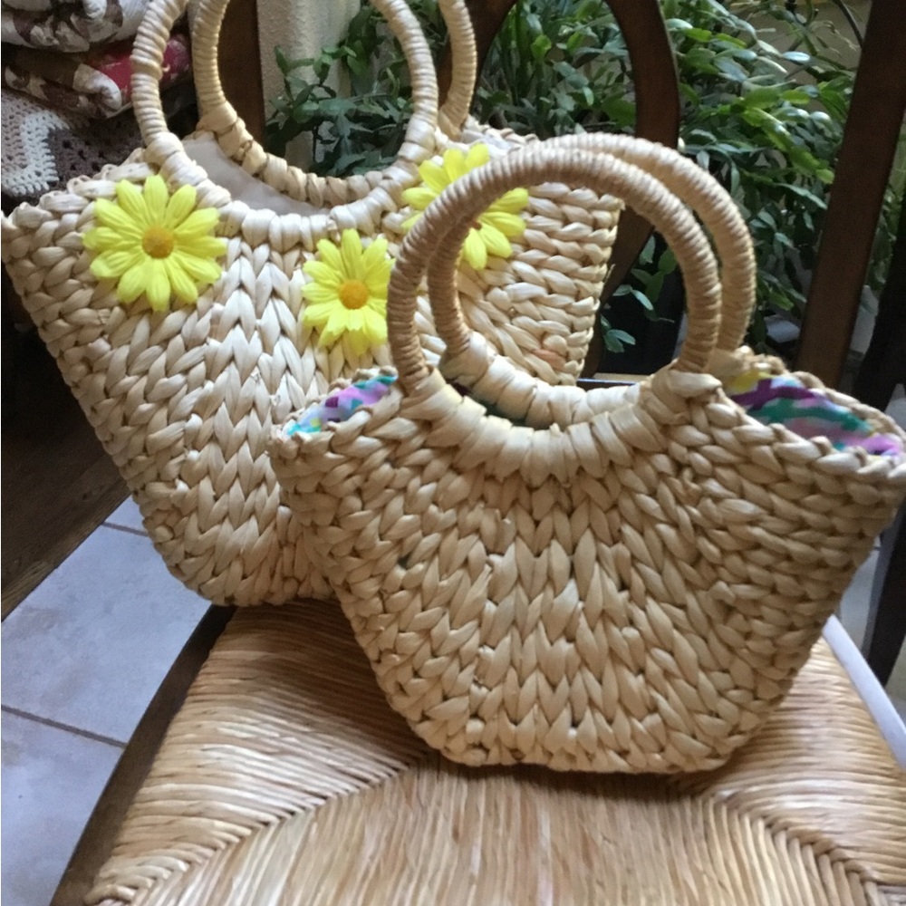 Natural Seagrass Tote Bag Set Mom & Daughter Set